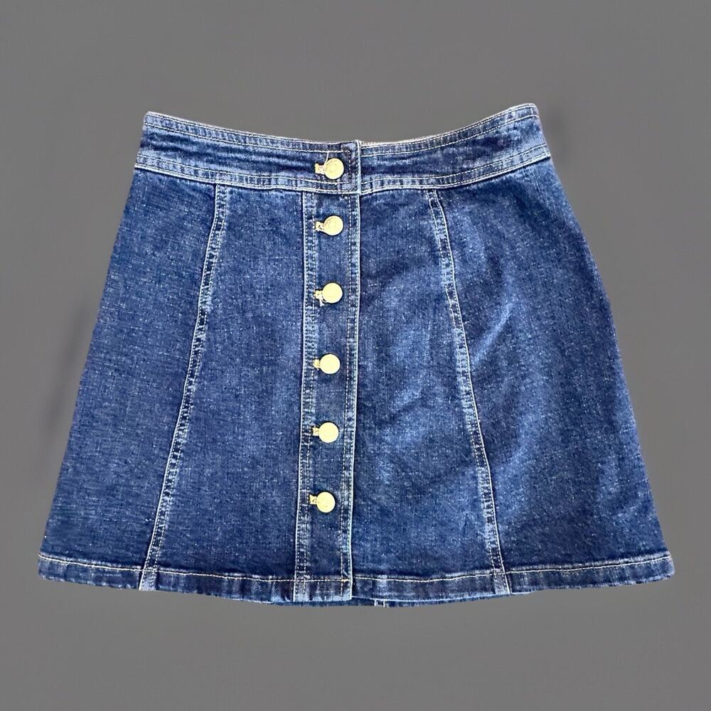 Madewell Denim Button Front Mini Skirt Size 0 Dark Wash A-Line Cotton Stretch